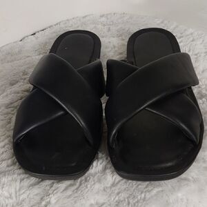 Black Faux Leather Slides 